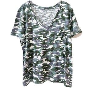 Dept 222 Women's XL Luxey Tee Camo Jersey Stretch V Neck Raw Sleeve Pocket NEW